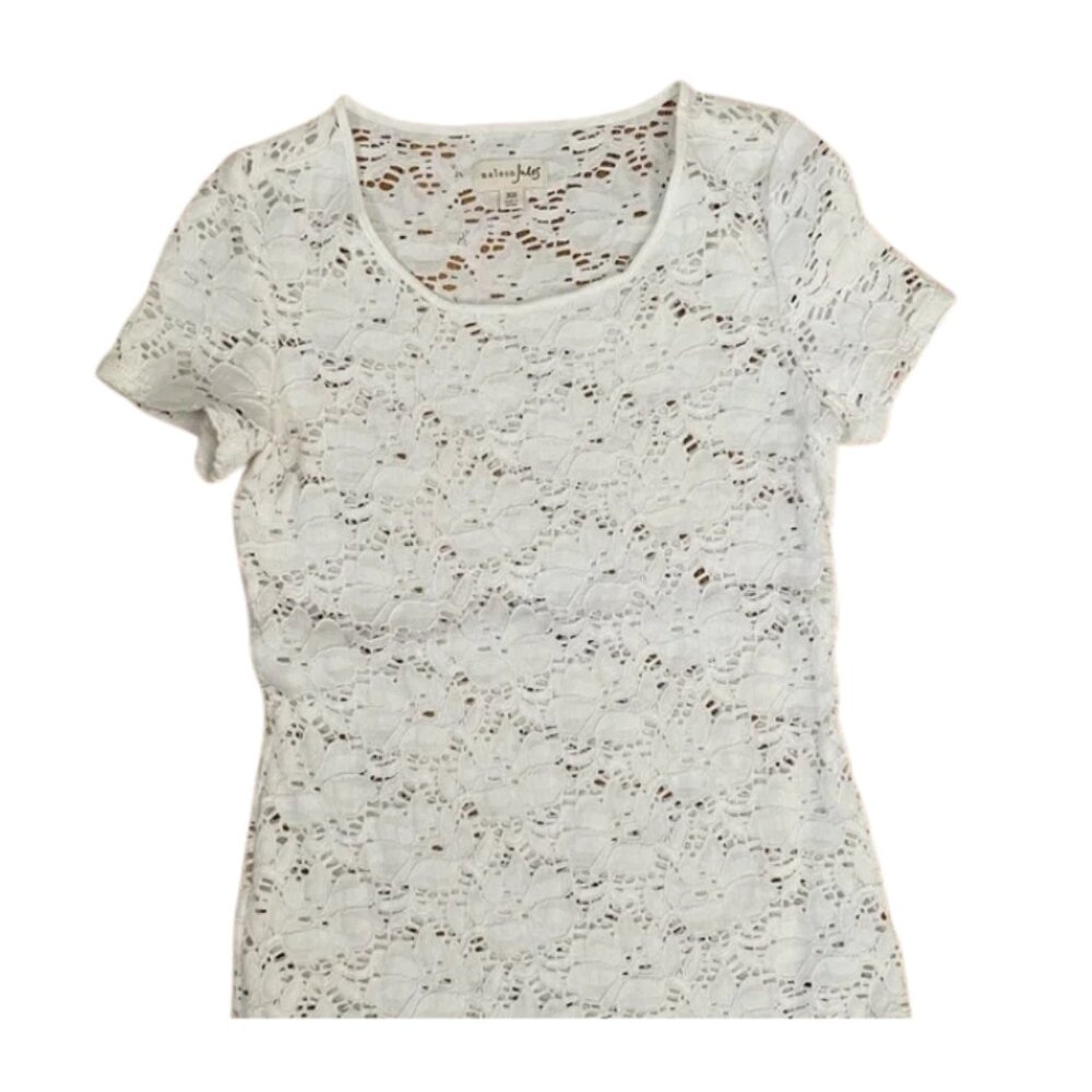 Maison Jules White Lace Round Neck T-shirt Women's Size XS